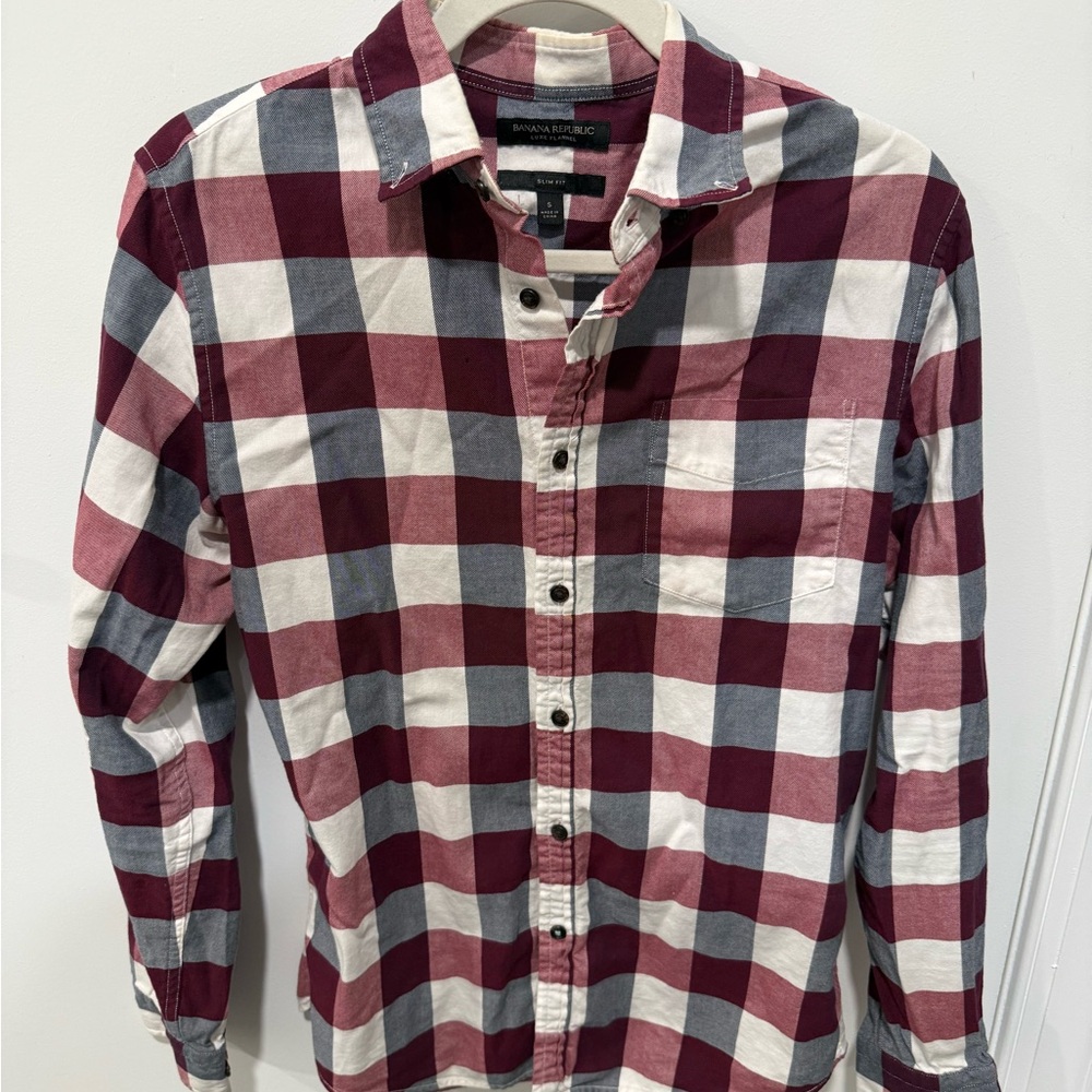 Banana Republic Burgundy and Gray Checkered Shirt